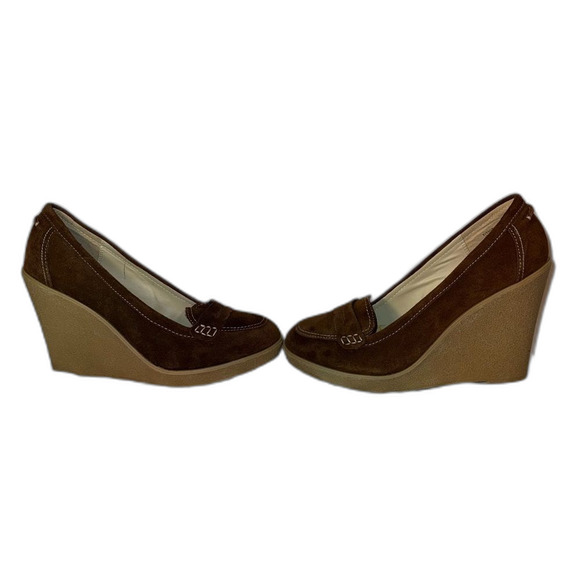 Kelsi Dagger 4” wedge heel brown suede penny loafer size 10 NWOT - Picture 10 of 14